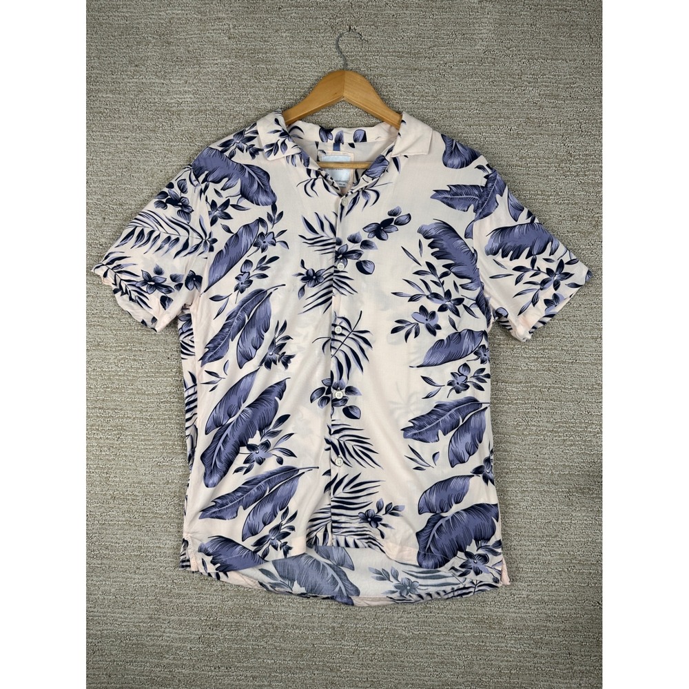 Cactus Man Ricky Singh Mens Medium Tropical Floral Viscose Button Up Shirt Pink